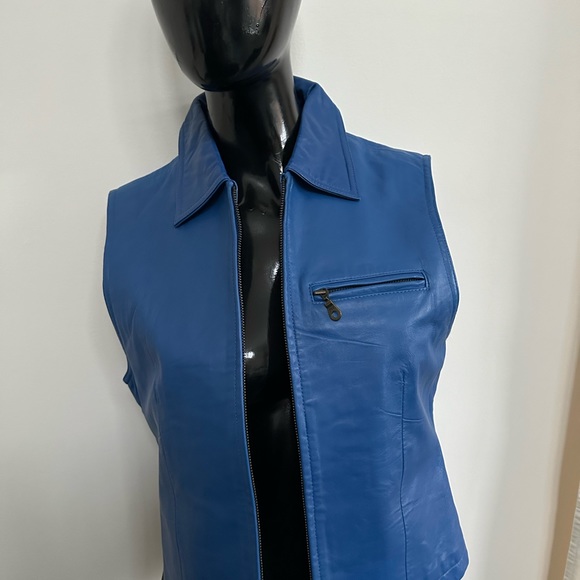 BLUE LEATHER VEST. Fully lined. Blue. SERRANO size S - Picture 10 of 10